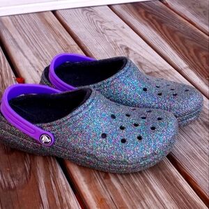 Black Glitter Crocs Kids Size 5